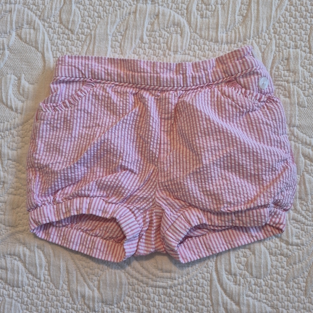 Janie and Jack girls size 12-18 months pink and white striped seersucker shorts